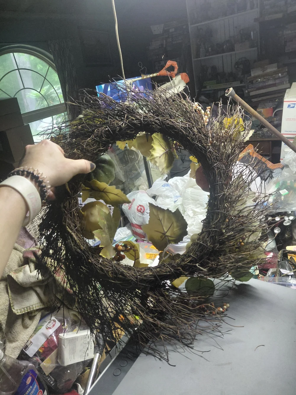 Neutral Pumpkin & Leaf Fall Wreath - Cream & Green